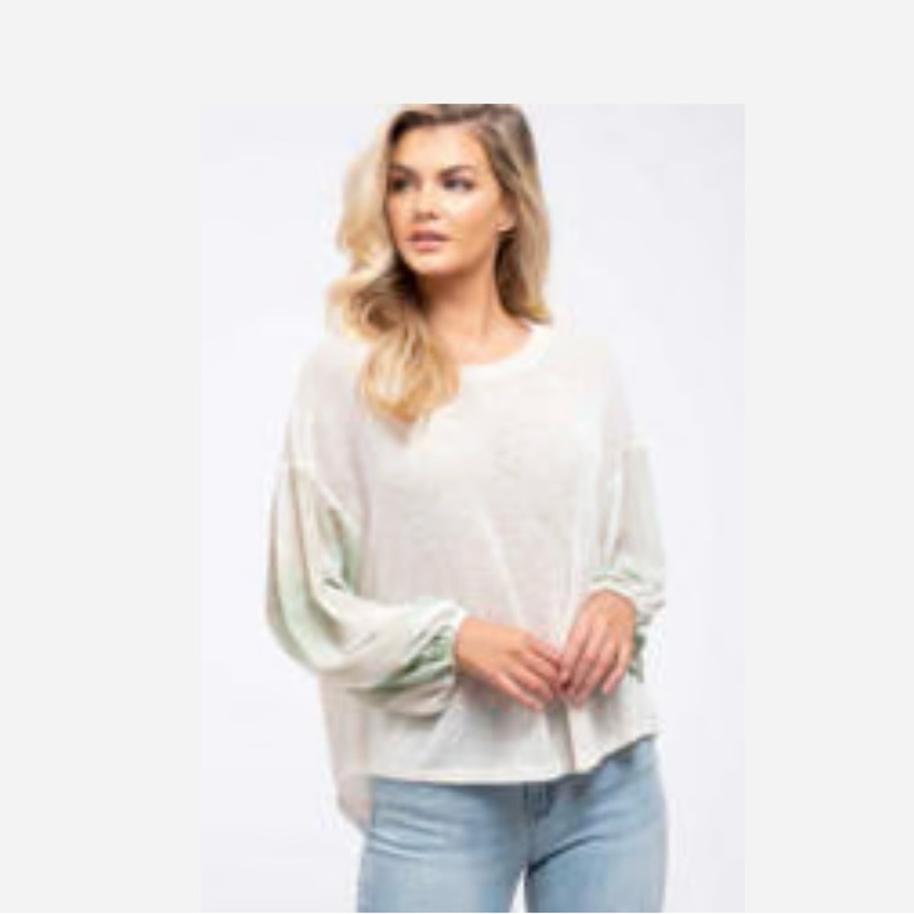 Blu Pepper Buckle NWT Green Tie Dye Sleeve Open Knit Top Tunic Size Small - Picture 8 of 10